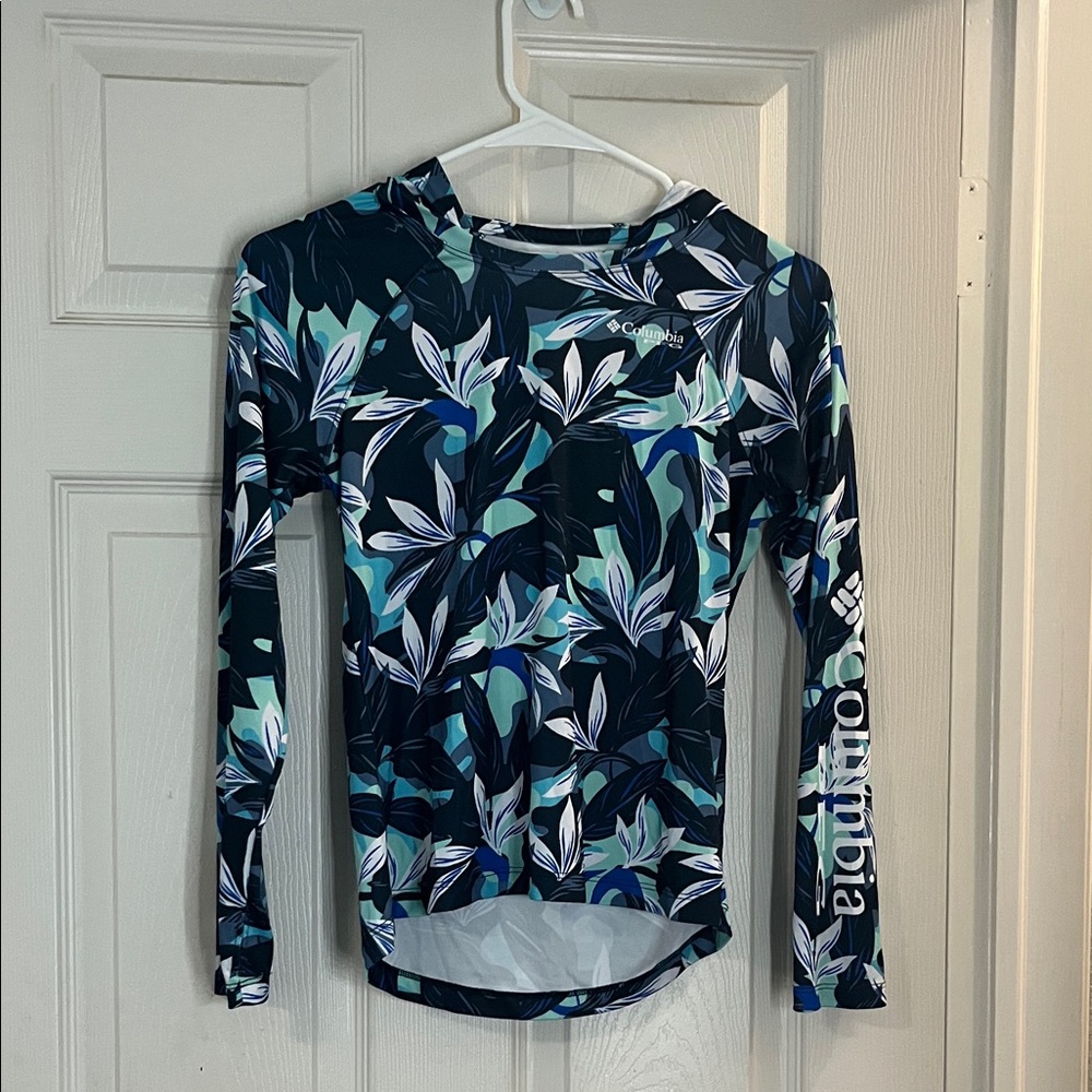 Columbia Youth Leaf Print Long Sleeve Top - Navy and Teal